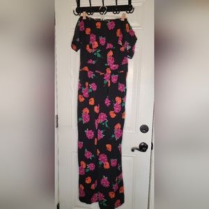 Torrid Black and Floral Challis Off-shoulder Jumpsuit